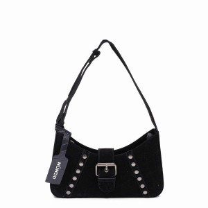 Women's Núnoo Apollo Rivet Suede Shoulder Bags Black | UYH8461HF