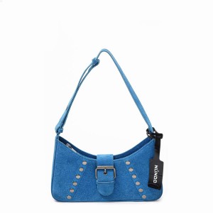 Women's Núnoo Apollo Rivet Suede Shoulder Bags Blue | WQI6490OM