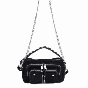 Women's Núnoo Helena Suede Shoulder Bags Black | QOE568SC