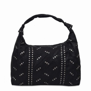 Women's Núnoo Maxi Dandy Rivet Washed Shoulder Bags Black | XIB1712BK