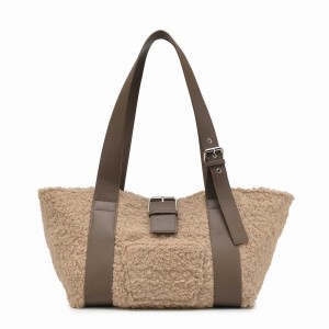 Women's Núnoo Maxi Shopper Curl Tote Bags Brown | FZK8443VX