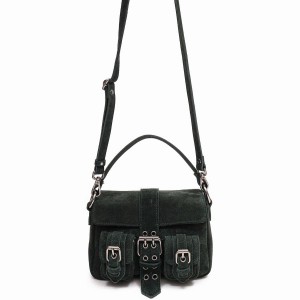 Women's Núnoo Small Honey Buckle Suede Shoulder Bags Dark Green | ERK4480AZ