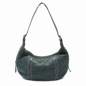 Women's Núnoo Small Stella Zipper Suede Shoulder Bags Dark Green | RIG6685LQ