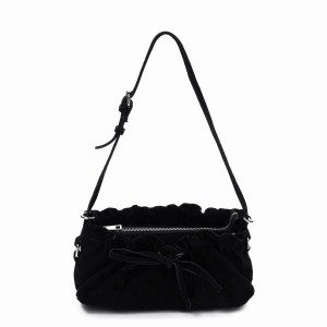 Women's Núnoo Veneda Suede Shoulder Bags Black | WQJ6211ZU