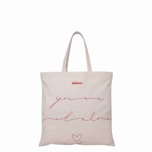 Women's Núnoo You're Not Alone Shopper Canvas Tote Bags White | UDW6384CV