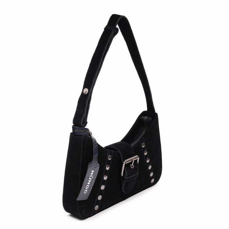 Women's Núnoo Apollo Rivet Suede Shoulder Bags Black | UYH8461HF