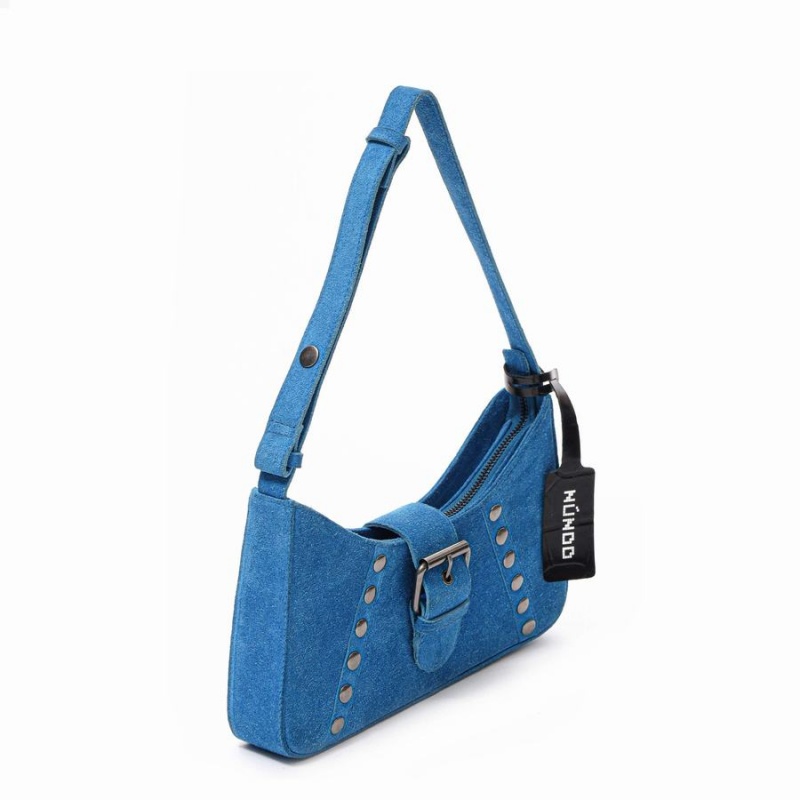 Women's Núnoo Apollo Rivet Suede Shoulder Bags Blue | WQI6490OM