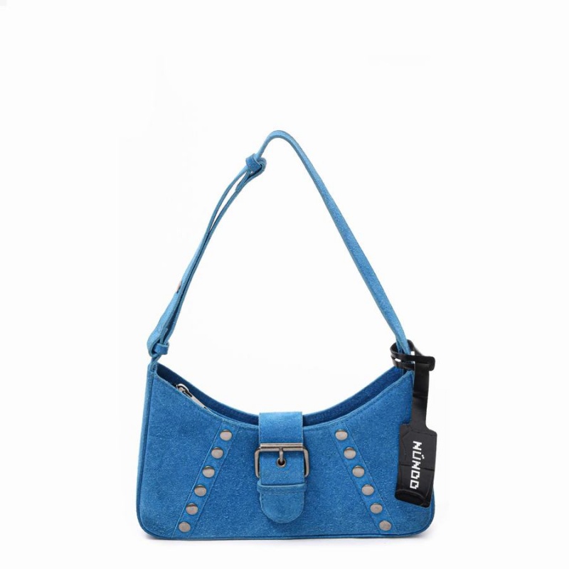 Women\'s Núnoo Apollo Rivet Suede Shoulder Bags Blue | WQI6490OM