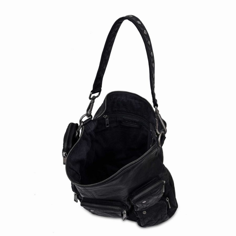 Women's Núnoo Chiara Pocket Washed Tote Bags Black | UZV3977QJ