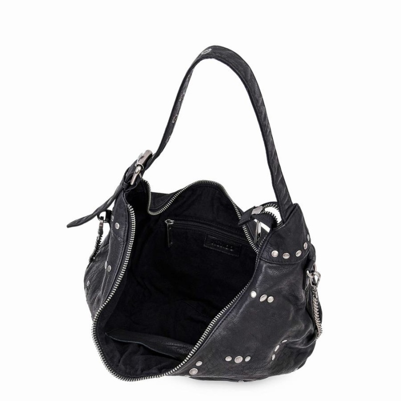 Women's Núnoo Dagmar Rivet Washed Shoulder Bags Black | FNS4337LA