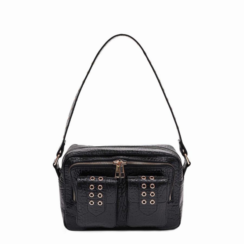 Women\'s Núnoo Ellie Eyelet New Zealand Shoulder Bags Black | TSM3742OB