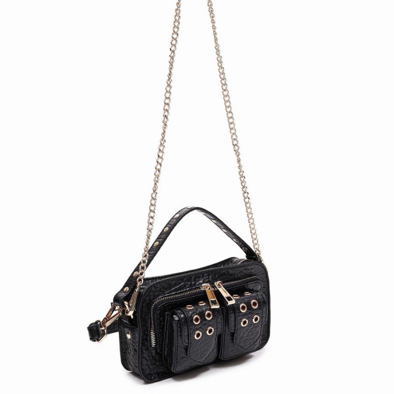 Women's Núnoo Helena Eyelet New Zealand Shoulder Bags Black | JNZ9397AM