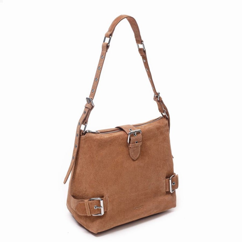 Women's Núnoo Ophelia Suede Shoulder Bags Brown | EBN1954XA