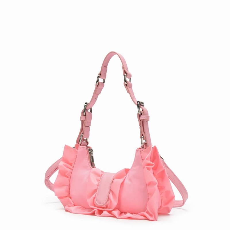 Women's Núnoo Palma Ruffle Recycled Nylon Shoulder Bags Pink | FKU2556WX