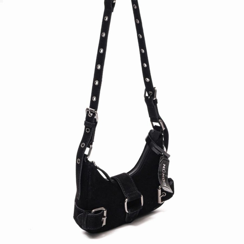 Women's Núnoo Palma Suede Shoulder Bags Black | MJQ4828OY