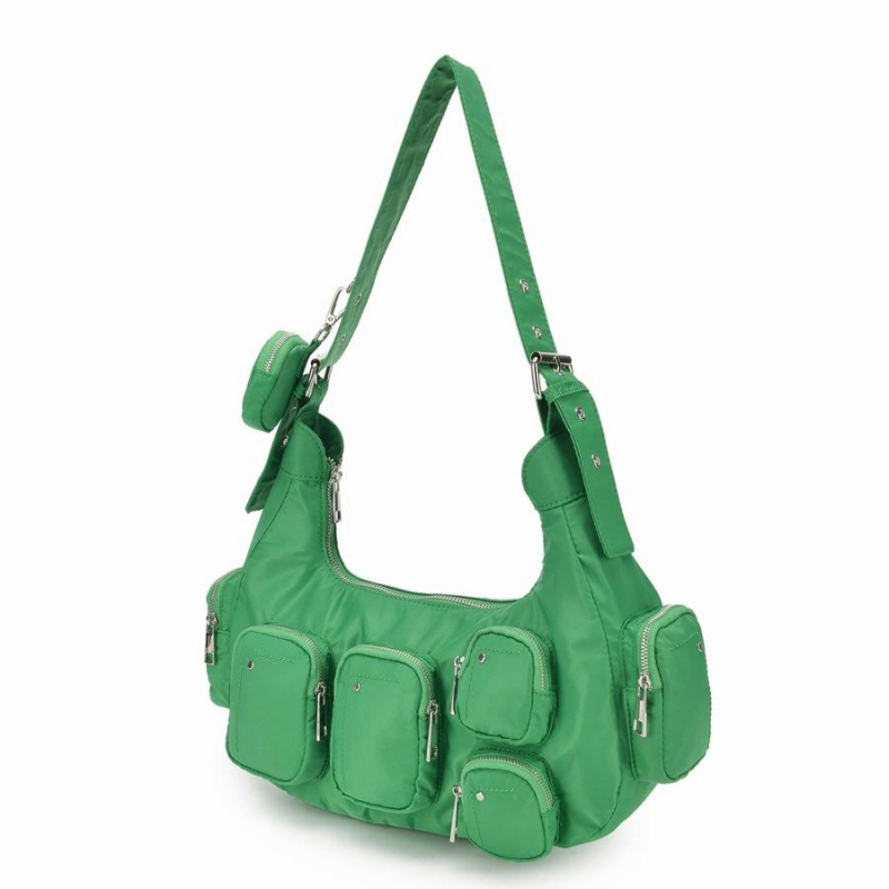 Women's Núnoo Sally Pocket Recycled Nylon Shoulder Bags Green | WJR4527IF