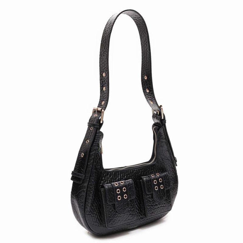 Women's Núnoo Sally Small Eyelet New Zealand Shoulder Bags Black | SXL4150EJ