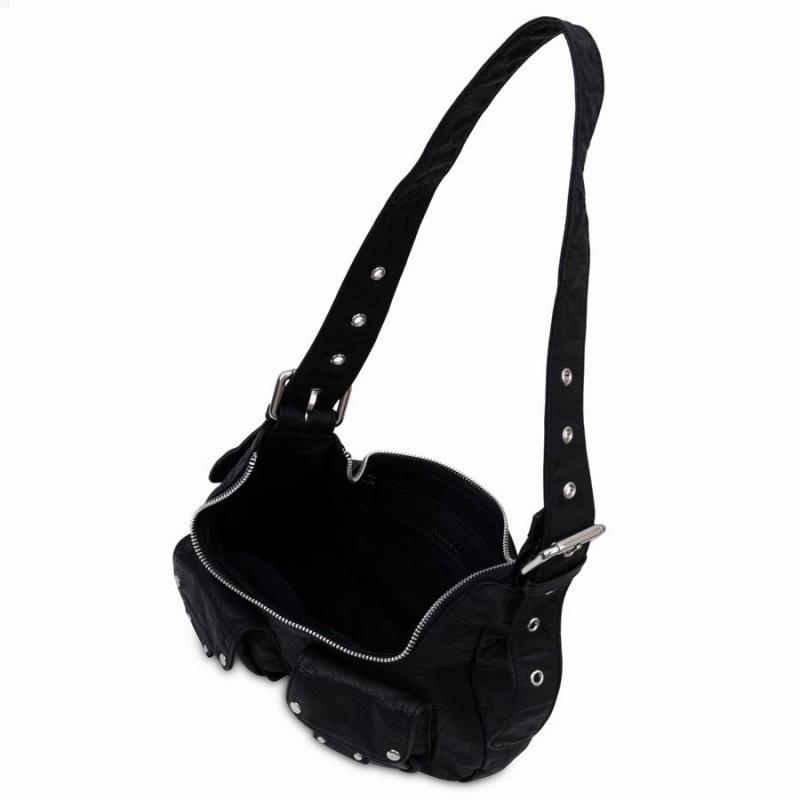 Women's Núnoo Sally Small Washed Shoulder Bags Black | UQT7944GK