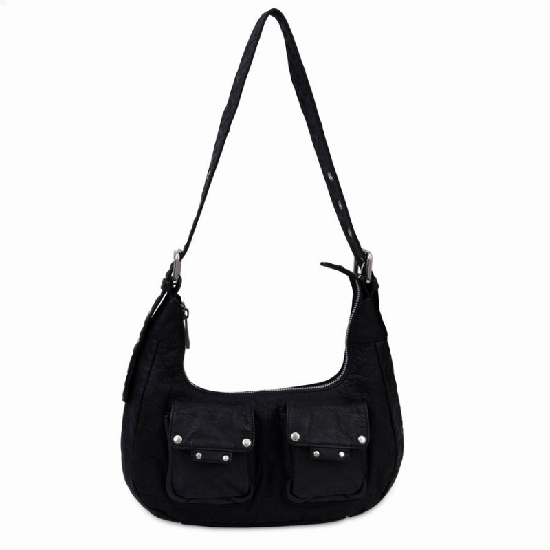 Women\'s Núnoo Sally Small Washed Shoulder Bags Black | UQT7944GK