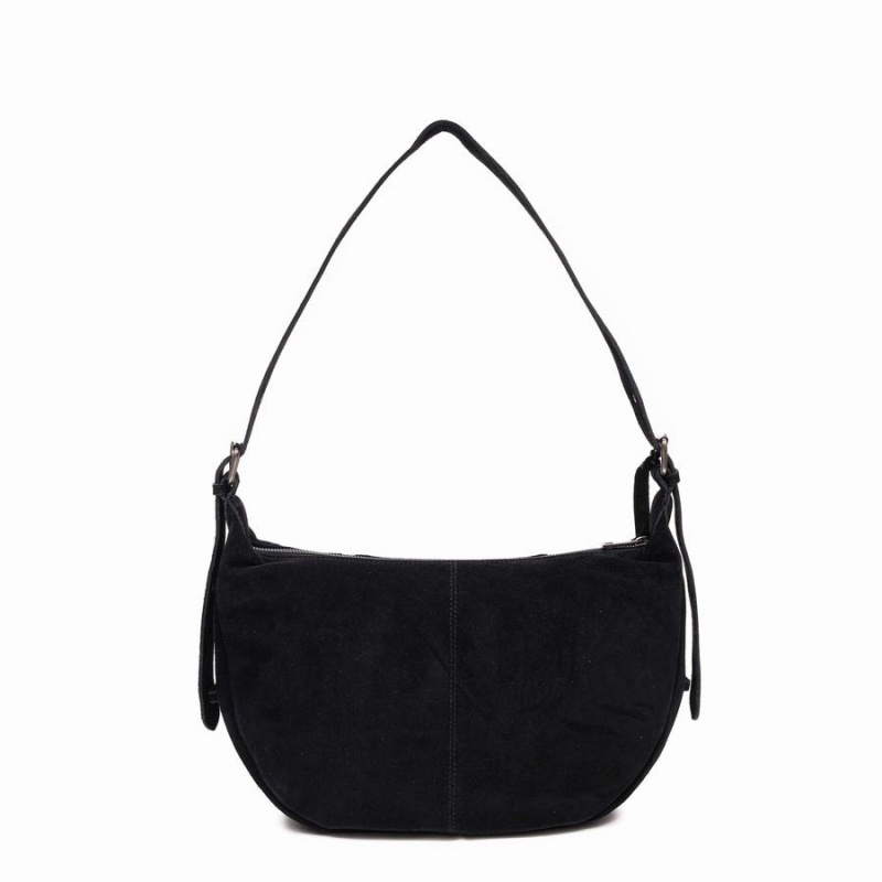 Women's Núnoo Small Stella Zipper Suede Shoulder Bags Black | KNS6020WL