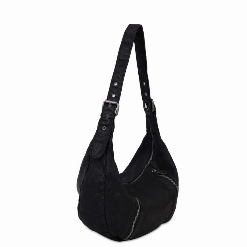 Women's Núnoo Small Stella Zipper Washed Shoulder Bags Black | JUT2545YV