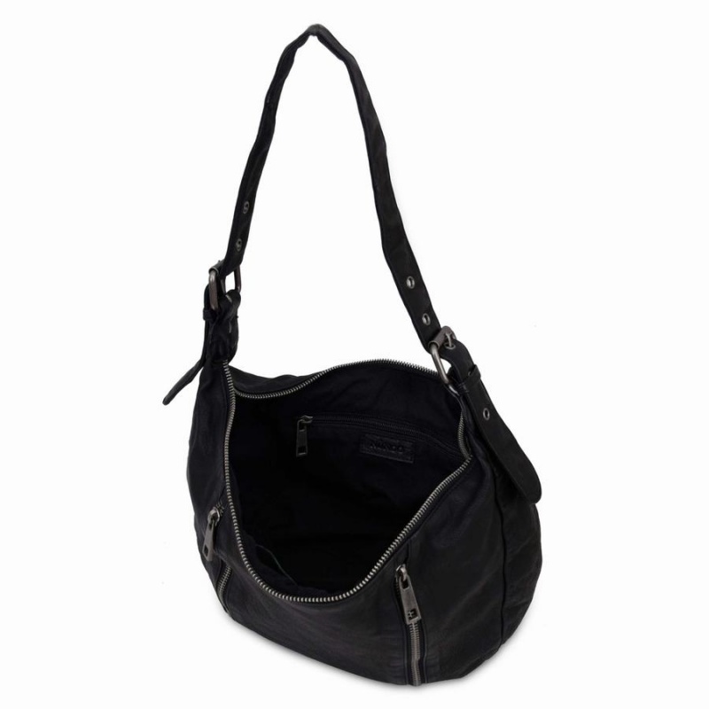 Women's Núnoo Small Stella Zipper Washed Shoulder Bags Black | JUT2545YV